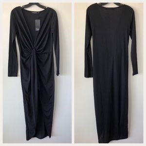 Onayaya Black Maxi Dress with Front Opening Sz Lg